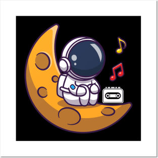 Astronaut Listening To Music In Space Cute Galaxy Spaceman Posters and Art